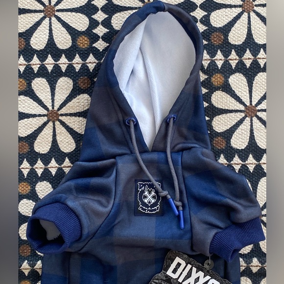 Dixxon NWT Blue Plaid Dog Hoodie Size M - Picture 6 of 8